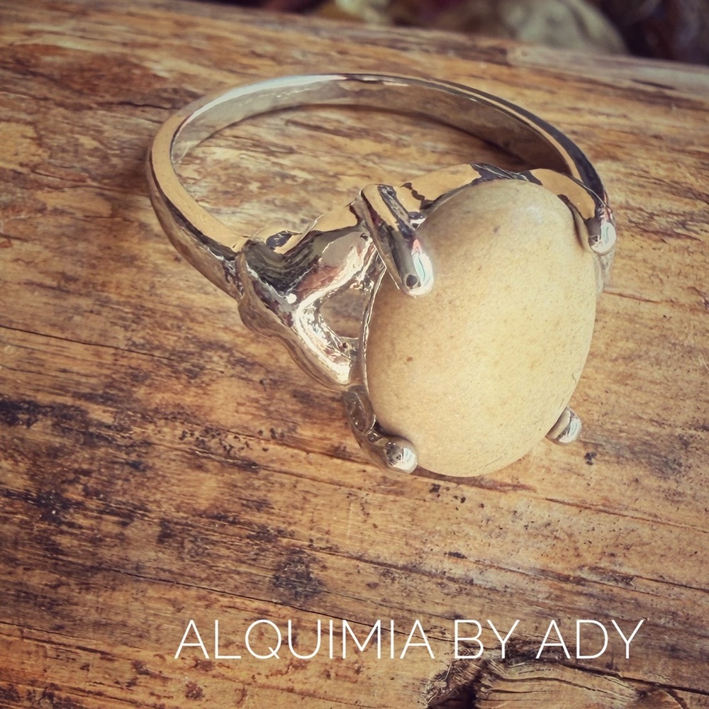 Beige Jasper Gemstone Ring • Organic Silver • Boho Neutral 2026